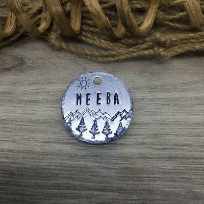 Meeba Mountains Design Handstamped - Pet ID Tag
