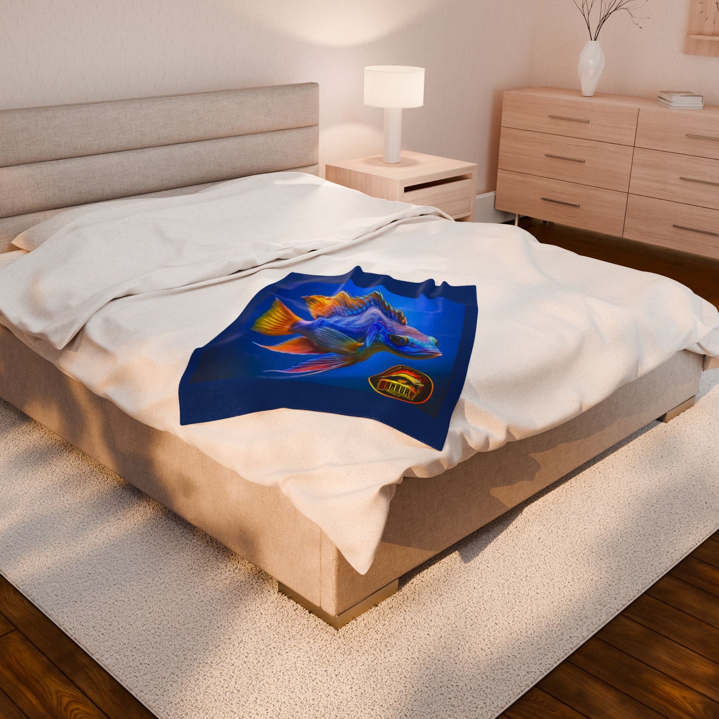 Tropical Fish Velveteen Plush Blanket — Vibrant Reef Blue Throw for Aquarium Lovers