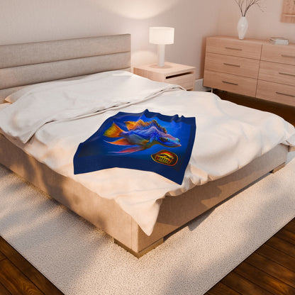 Tropical Fish Velveteen Plush Blanket — Vibrant Reef Blue Throw for Aquarium Lovers