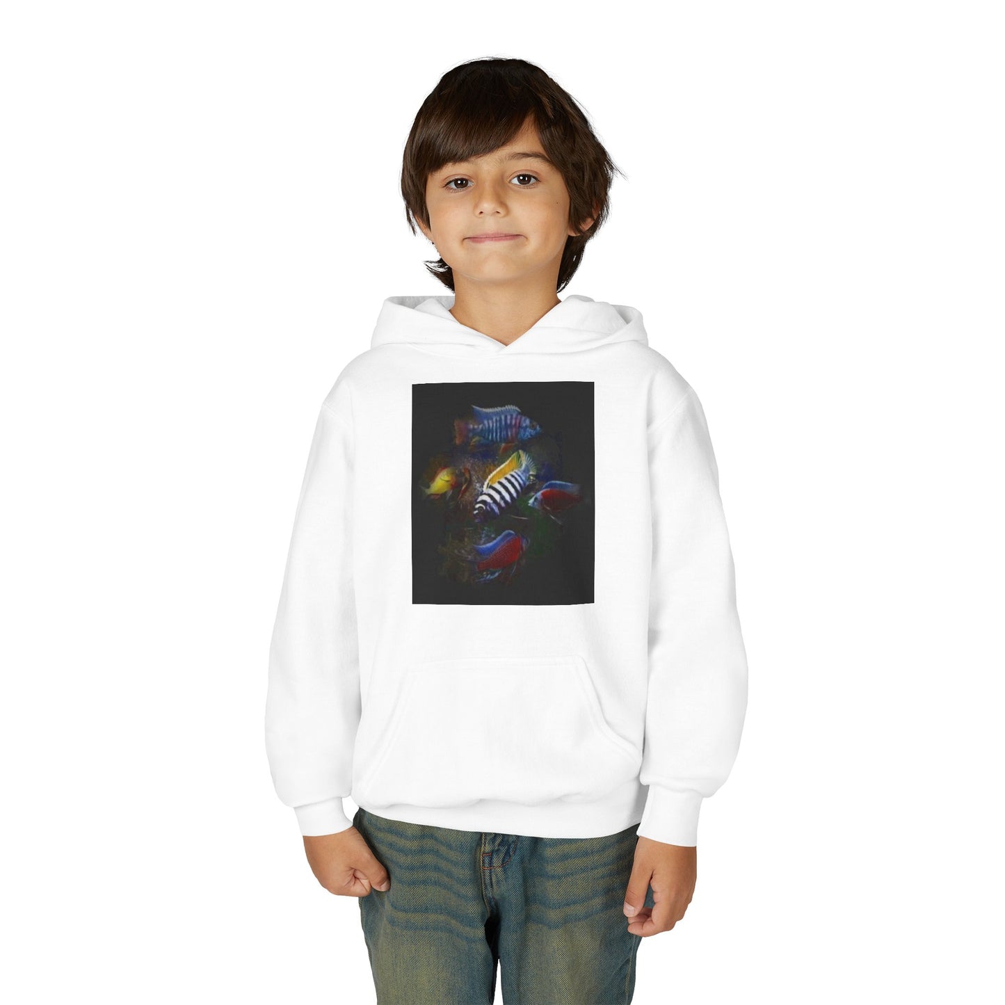 Youth Hoodie — Colorful Aquarium Fish Graphic Pullover