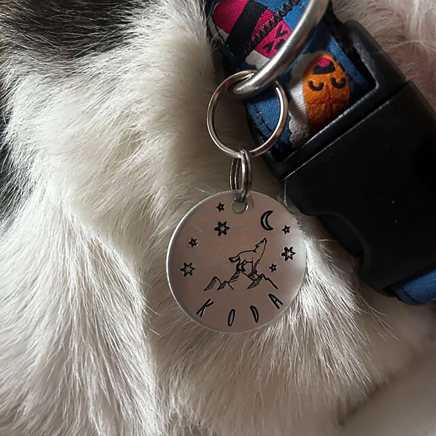 Wolf Design Handstamped - Pet ID Tag