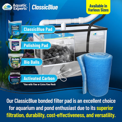 Classic Bonded Aquarium Filter Pad - Blue & White Aquarium Filter Media Roll Bulk, Customizable for Most Filters