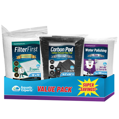 Aquarium Bundle - Carbon Filter 10.5"x36" + FilterFirst 12"x72"+ Polishing Pad 100 Micron Bundle