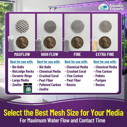 Aquatic Experts Aquarium Mesh Bag - Fine Mesh Media Bags - Perfect for Efficient Aquarium Filtration