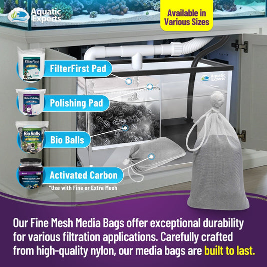 Aquatic Experts Aquarium Mesh Bag - Fine Mesh Media Bags - Perfect for Efficient Aquarium Filtration