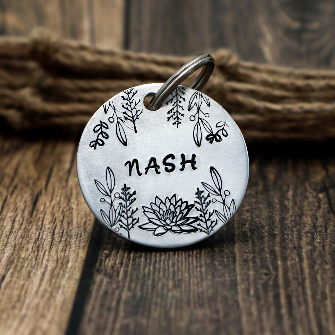 Flower Nash Handstamped - Pet ID Tag