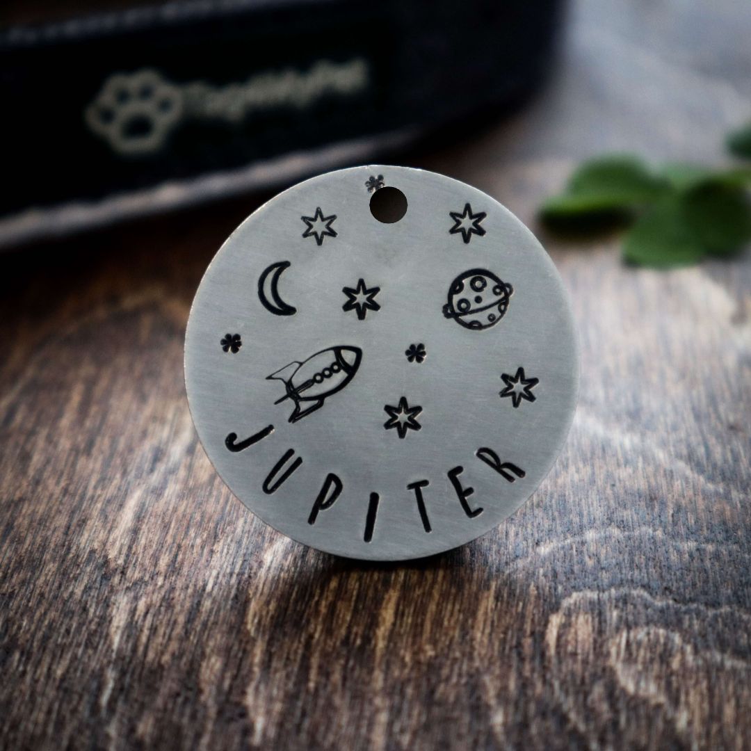 Space Design Jupiter Handstamped - Pet ID Tag