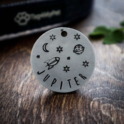 Space Design Jupiter Handstamped - Pet ID Tag