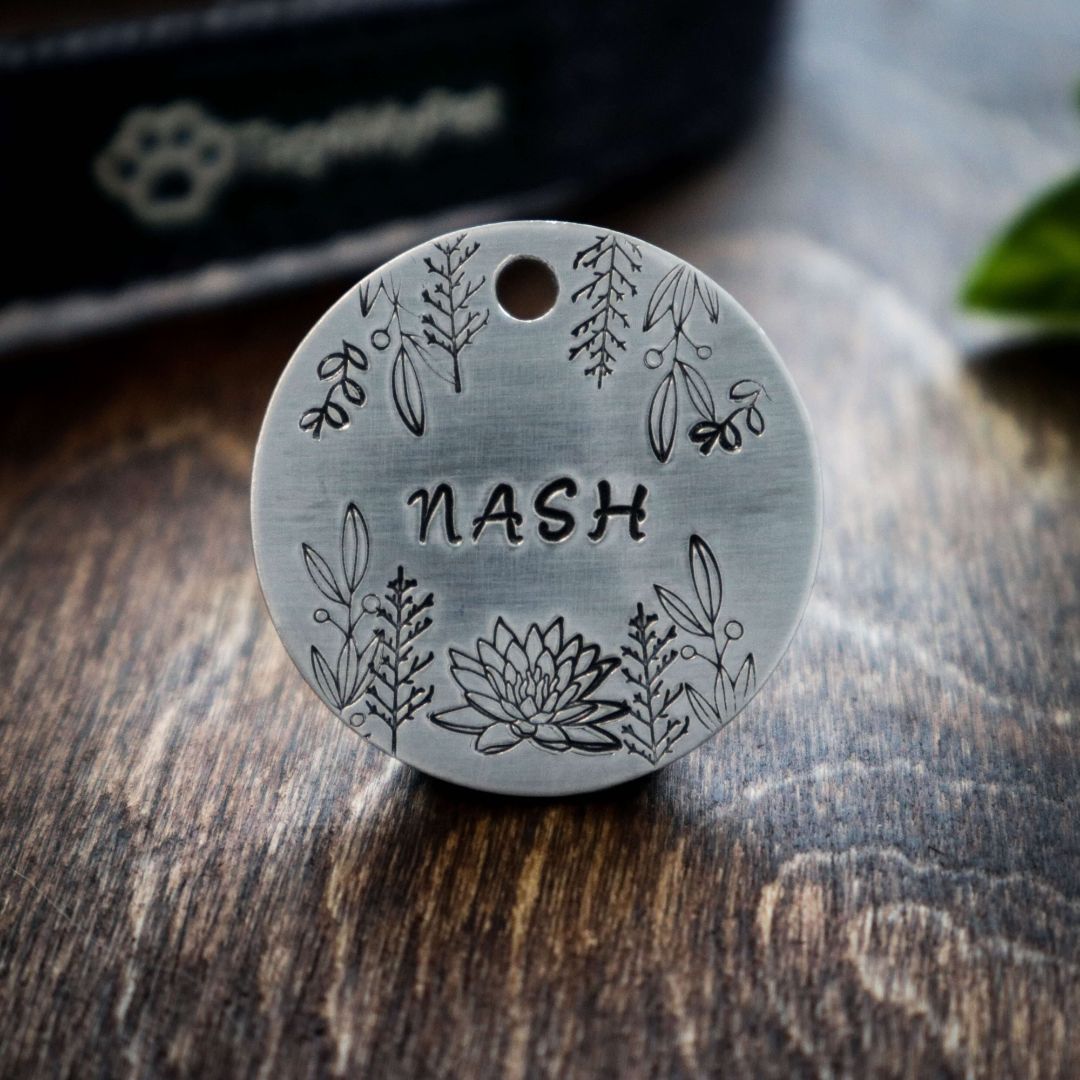 Flower Nash Handstamped - Pet ID Tag