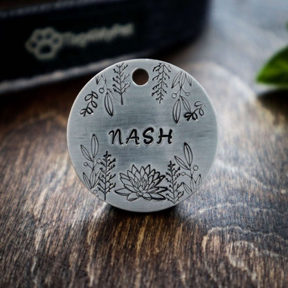 Flower Nash Handstamped - Pet ID Tag