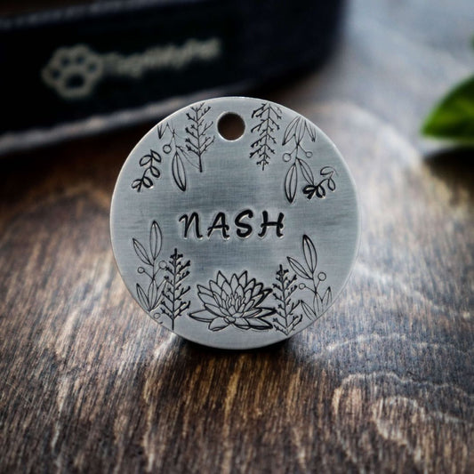 Flower Nash Handstamped - Pet ID Tag