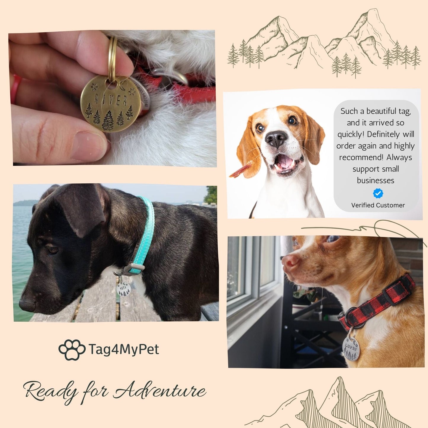 Moon and Trees Handstamped - Pet ID Tag