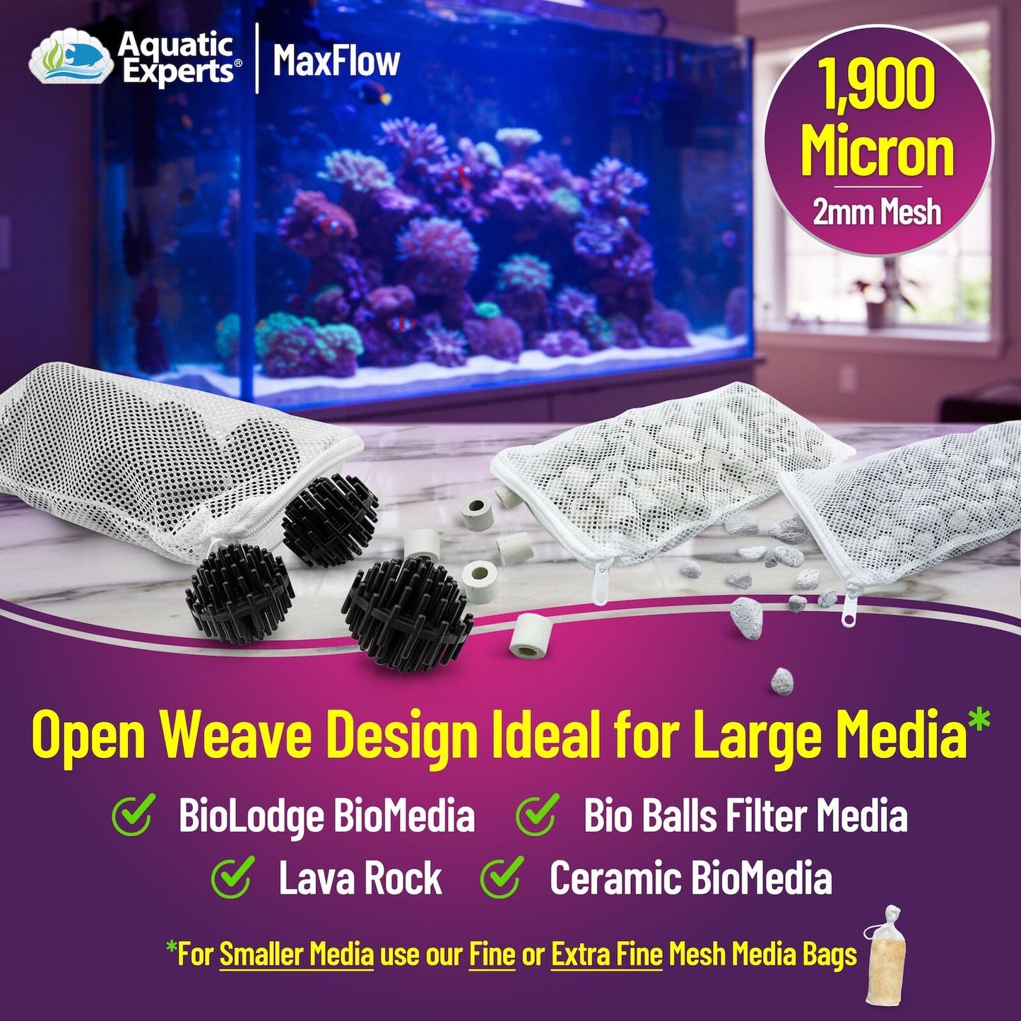 Aquatic Experts Aquarium Filter Bag - Max Flow Mesh Media Bags for Superior Aquarium Filtration