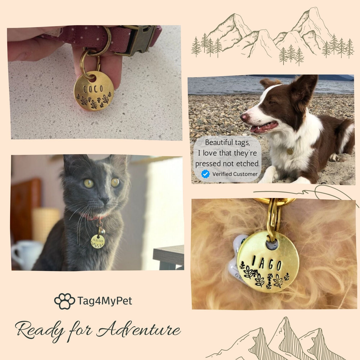 Flower Mya Handstamped - Pet ID Tag