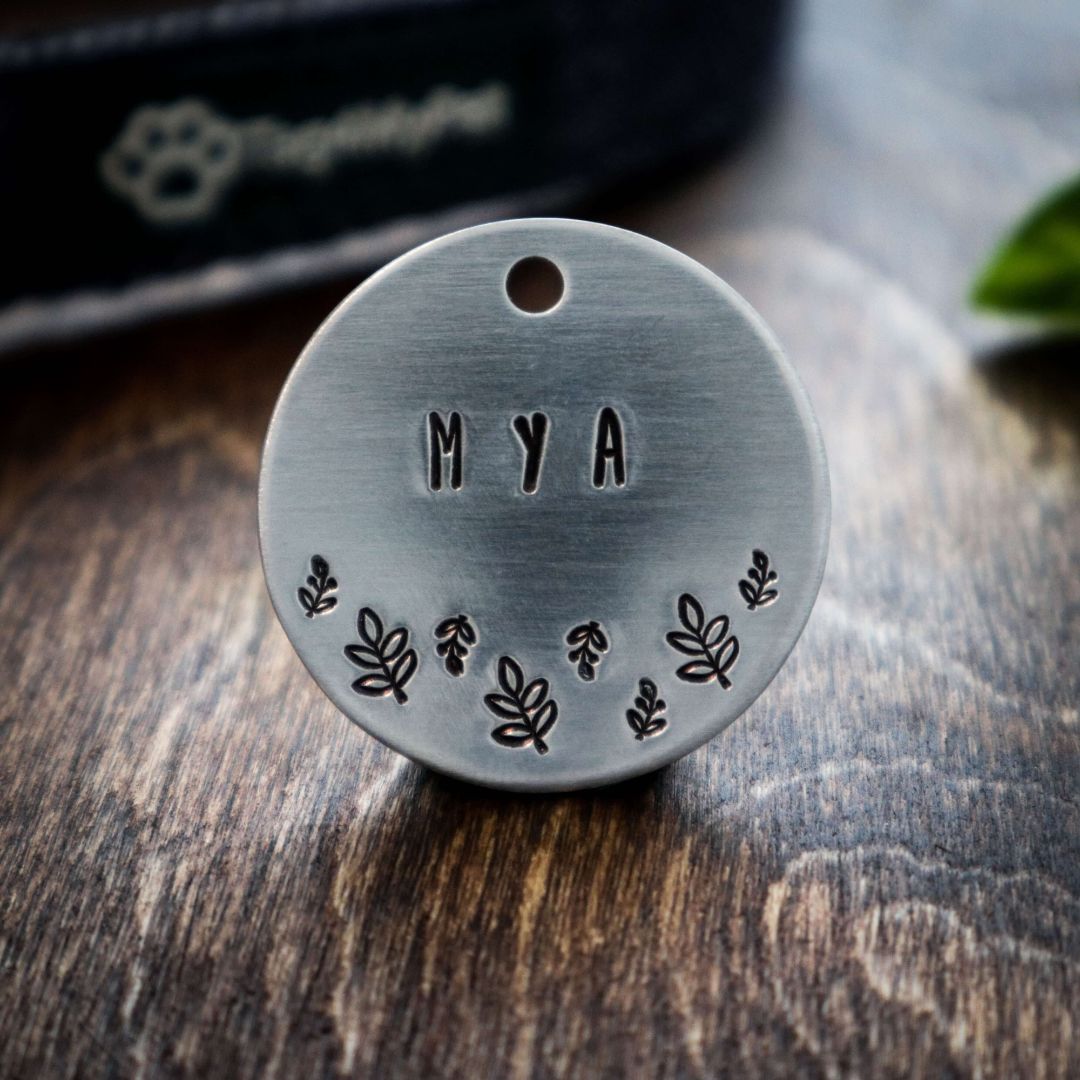 Flower Mya Handstamped - Pet ID Tag