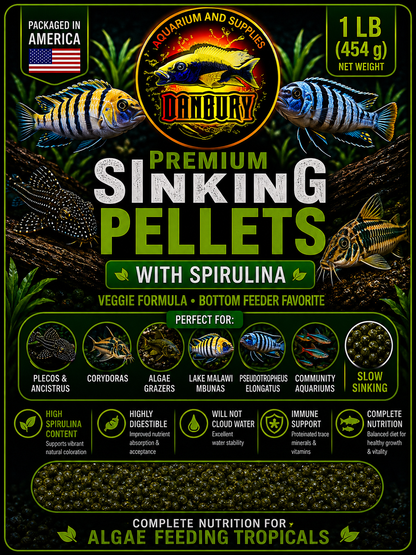 DANBURY AQUARIUM Premium Sinking Pellets with Spirulina BUY 2 GET FREE SHIPPING!