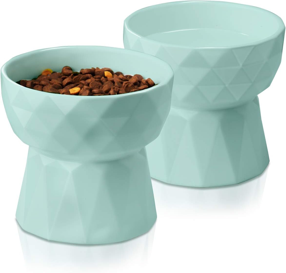 Elevate Mealtime with Our Anti-Vomiting Ceramic Cat Bowls - Stylish Raised Food and Water Set for Cats and Small Dogs, 13.5 Oz, Green