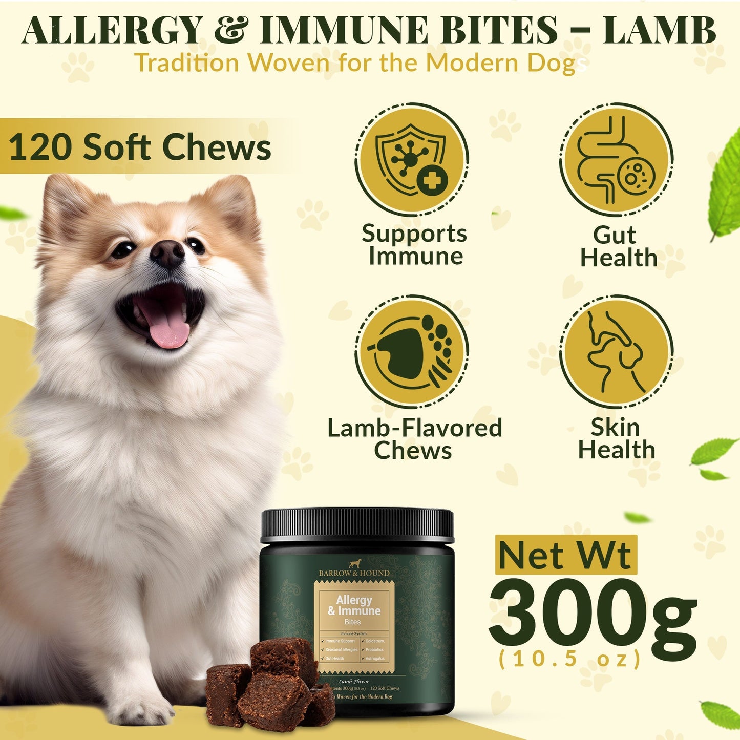 Allergy & Immune Bites for Dogs – Colostrum, Probiotics & Omega-3 – Seasonal Allergy & Itchy Skin Relief – Peanut Butter Flavor