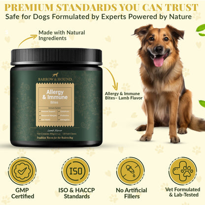 Allergy & Immune Bites for Dogs – Colostrum, Probiotics & Omega-3 – Seasonal Allergy & Itchy Skin Relief – Peanut Butter Flavor