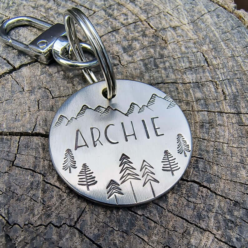 Archie Mountains Handstamped - Pet ID Tag