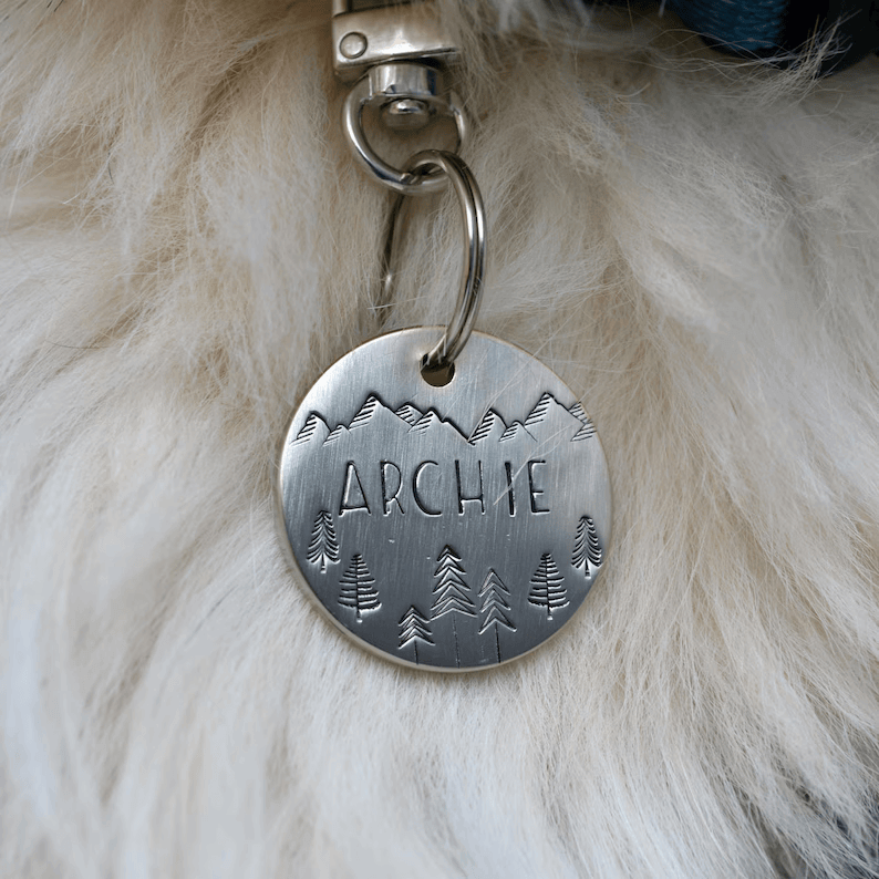 Archie Mountains Handstamped - Pet ID Tag