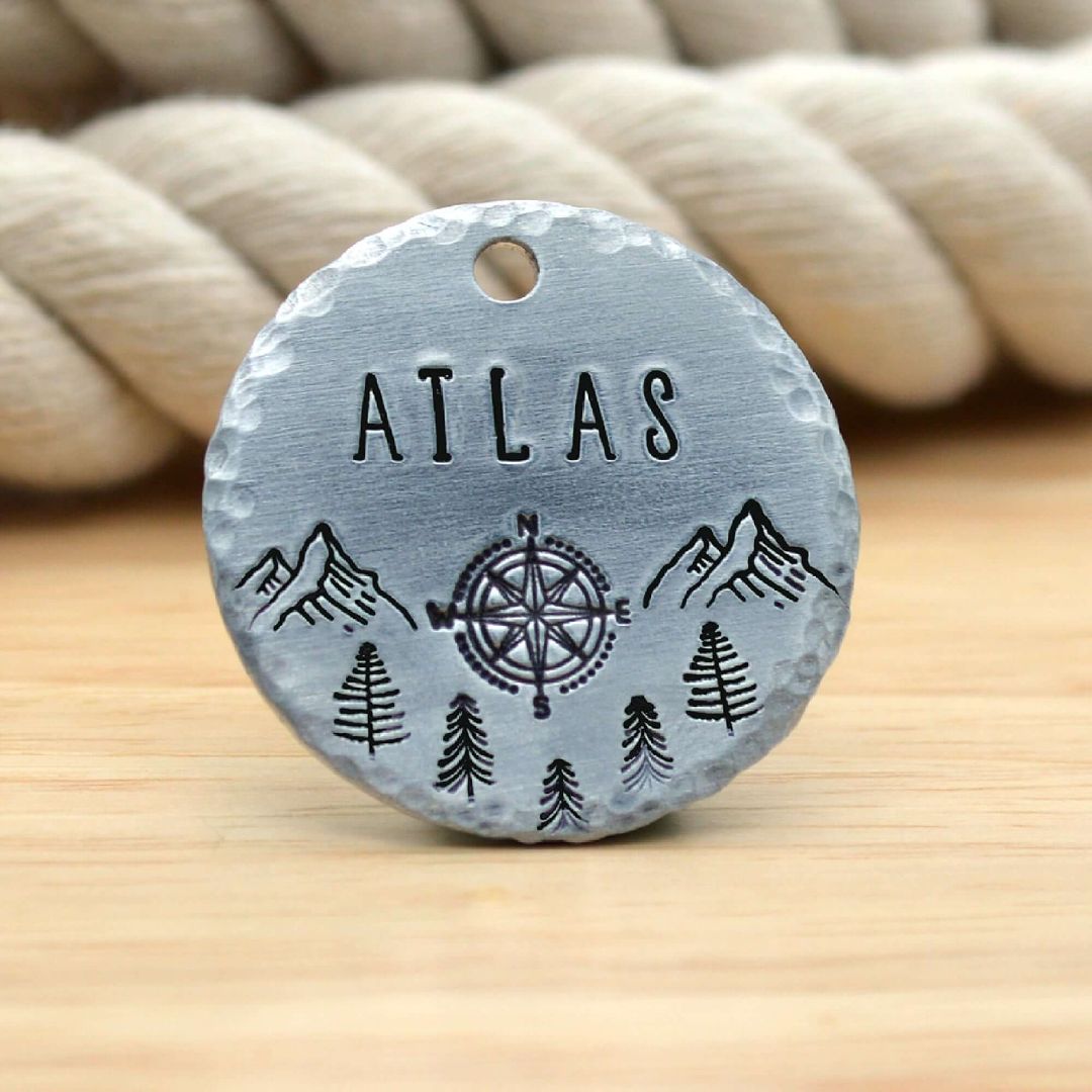 Mountains with Trees Handstamped - Pet ID Tag