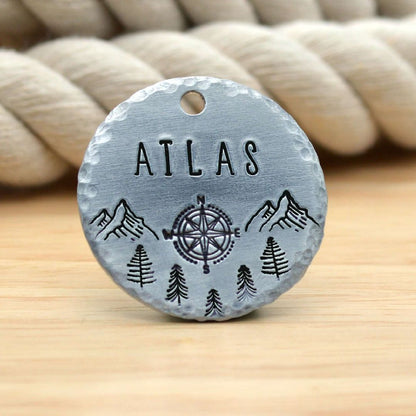 Mountains with Trees Handstamped - Pet ID Tag