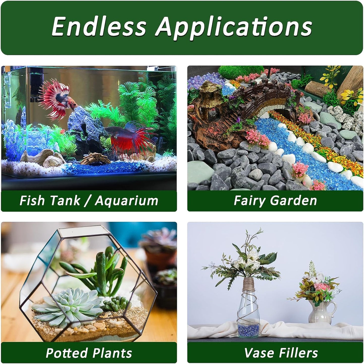 Vibrant Blue Sea Glass Aquarium Gravel - 2.2 Lbs Polished Smooth Decorative Stones for Fish Tanks, Vases, Fairy Gardens, and Potted Plants