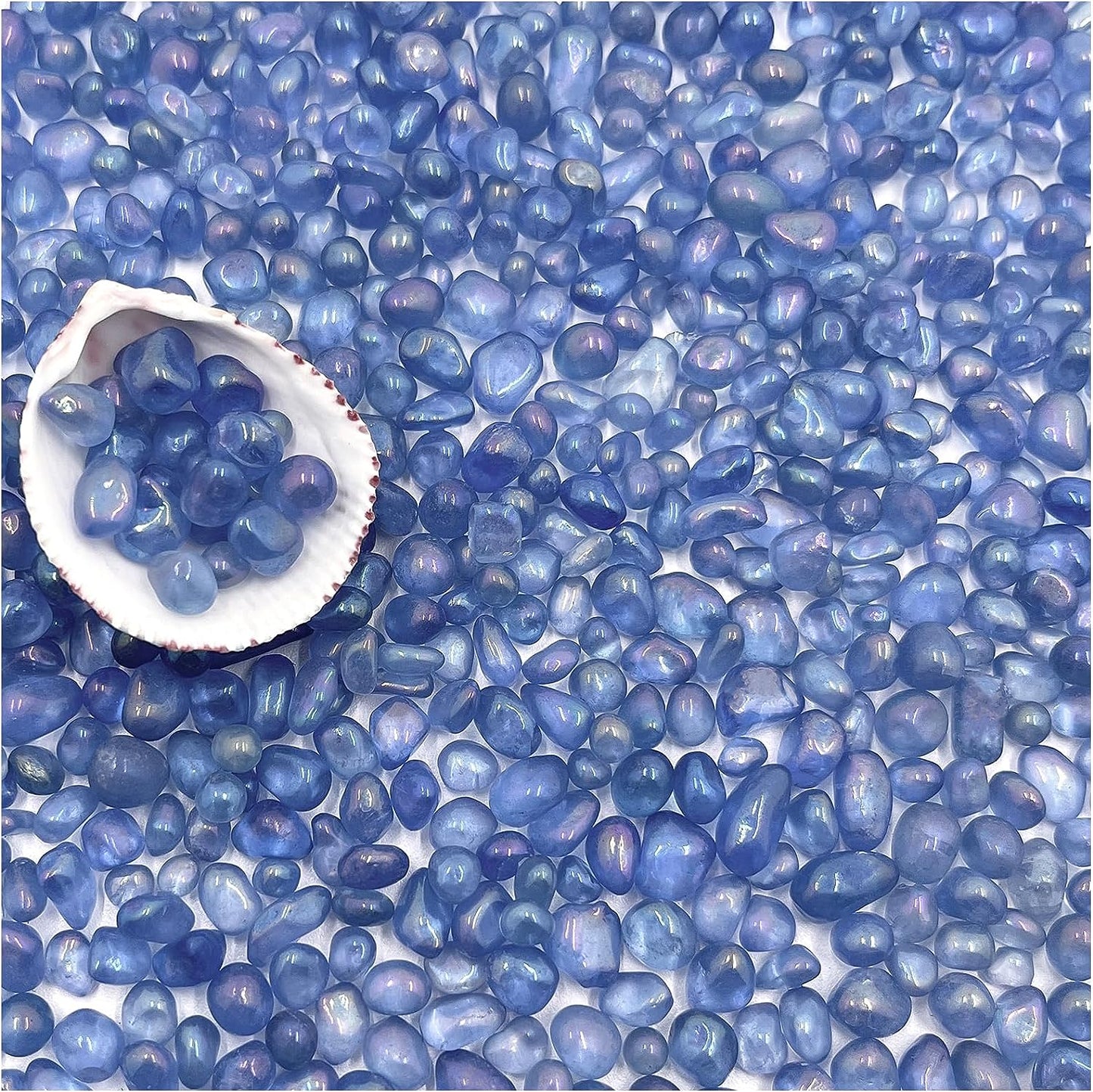 Vibrant Blue Sea Glass Aquarium Gravel - 2.2 Lbs Polished Smooth Decorative Stones for Fish Tanks, Vases, Fairy Gardens, and Potted Plants