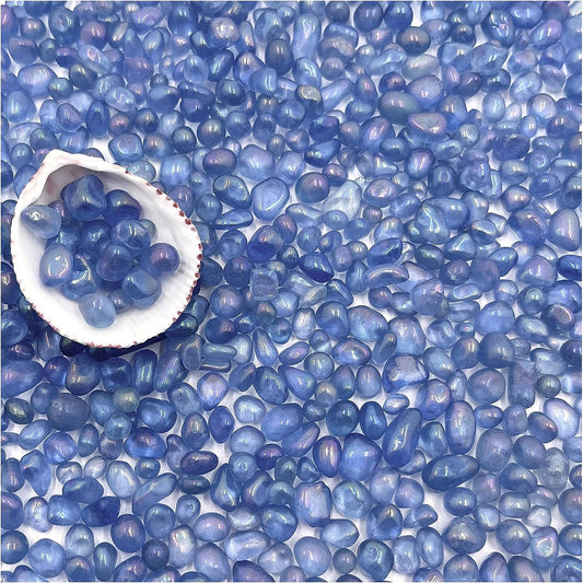 Vibrant Blue Sea Glass Aquarium Gravel - 2.2 Lbs Polished Smooth Decorative Stones for Fish Tanks, Vases, Fairy Gardens, and Potted Plants