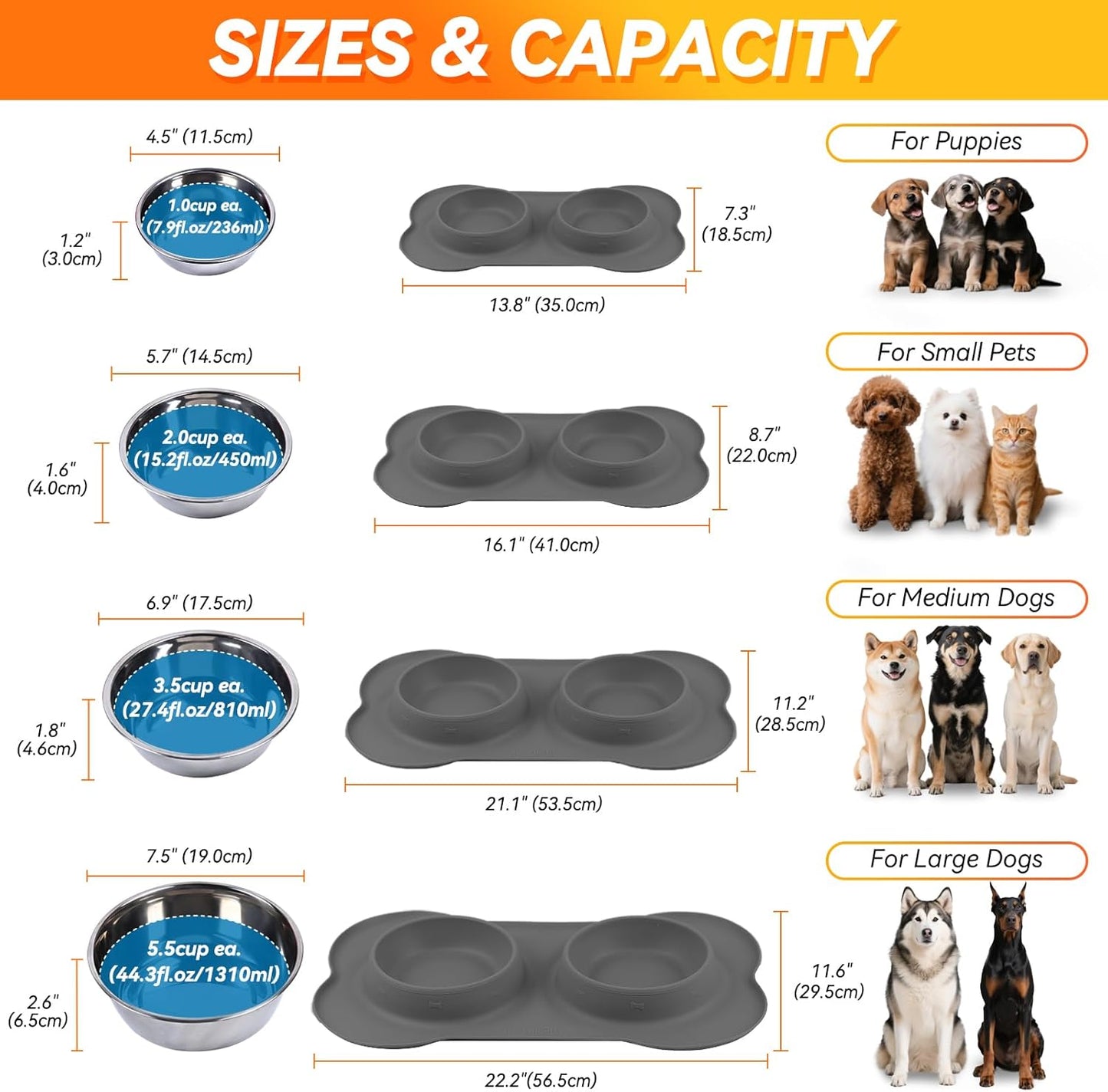Premium Stainless Steel Dog & Cat Bowls with Non-Slip Silicone Mat - Large, Blue, Perfect for Food & Water
