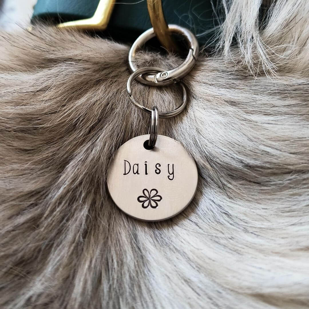 Daisy Flower Design Handstamped - Pet ID Tag