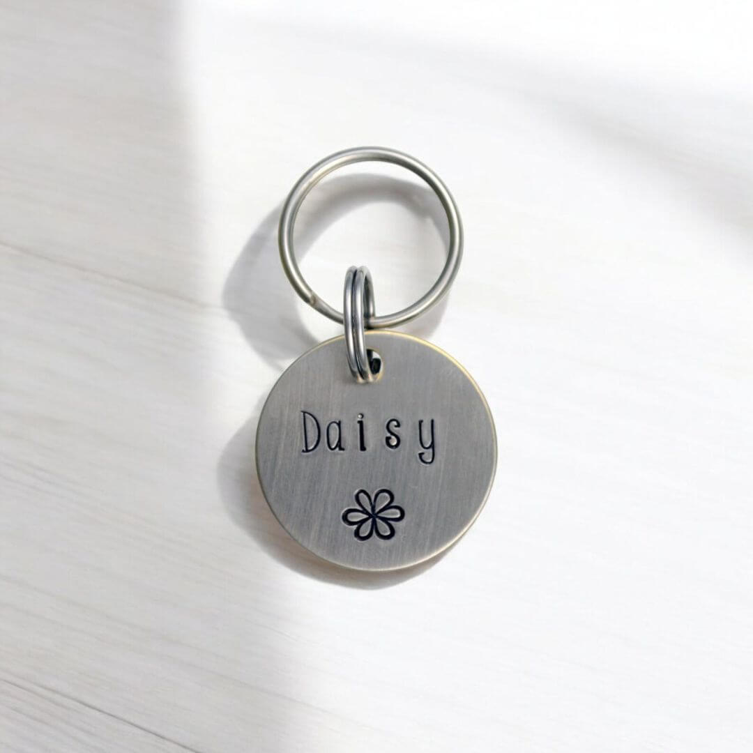Daisy Flower Design Handstamped - Pet ID Tag