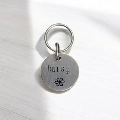 Daisy Flower Design Handstamped - Pet ID Tag