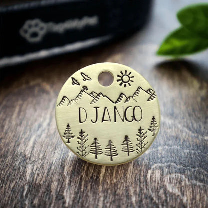 Mountains with Trees Handstamped - Pet ID Tag