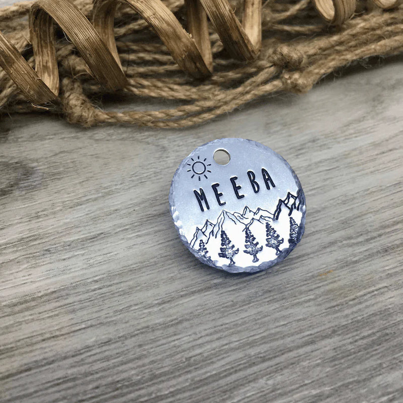 Meeba Mountains Design Handstamped - Pet ID Tag