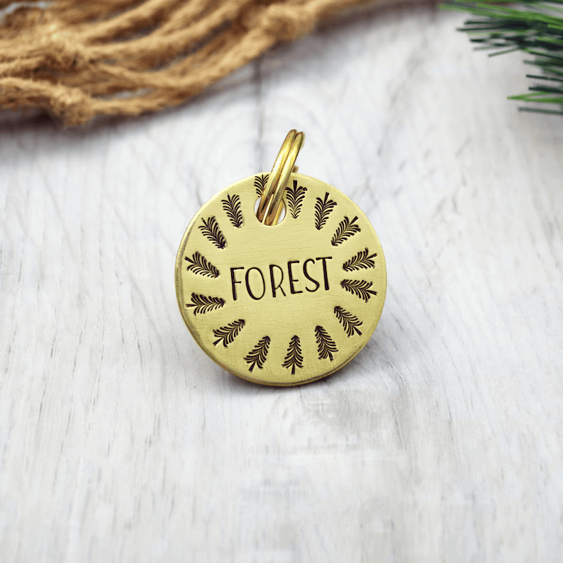 Forest Trees Handstamped - Pet ID Tag