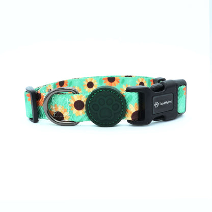 Custom Dog Collars Sun Flower Engraved - Pet ID Tag