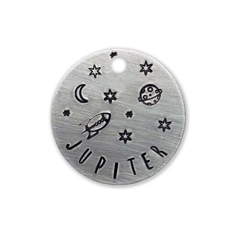 Space Design Jupiter Handstamped - Pet ID Tag