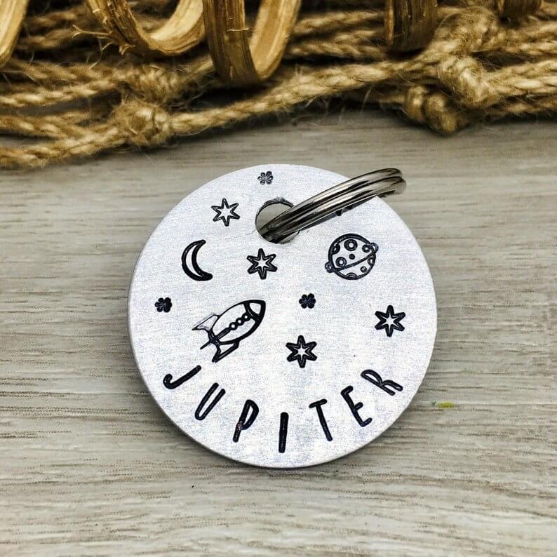 Space Design Jupiter Handstamped - Pet ID Tag