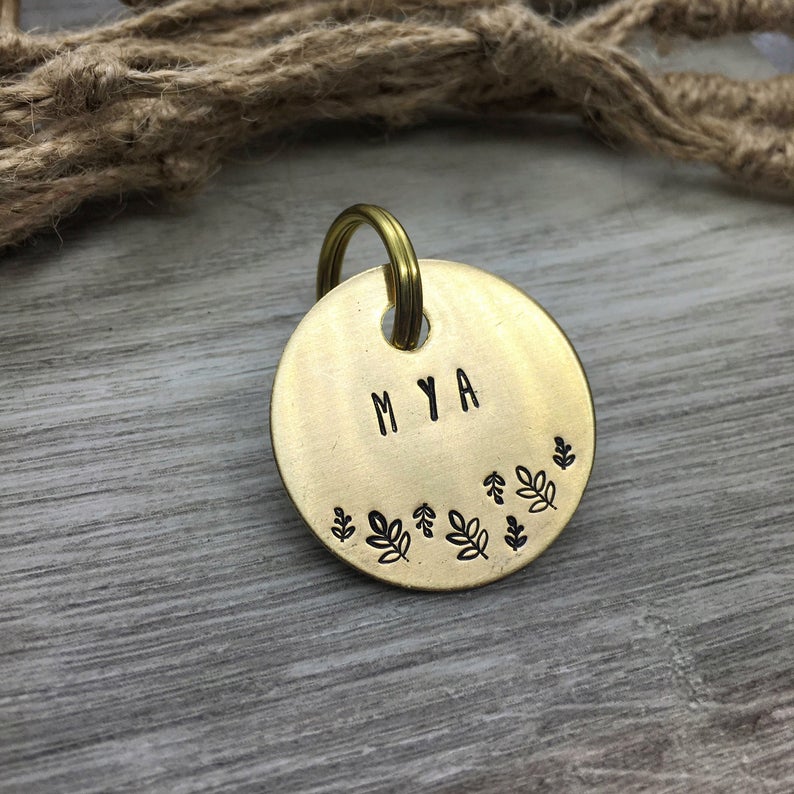 Flower Mya Handstamped - Pet ID Tag