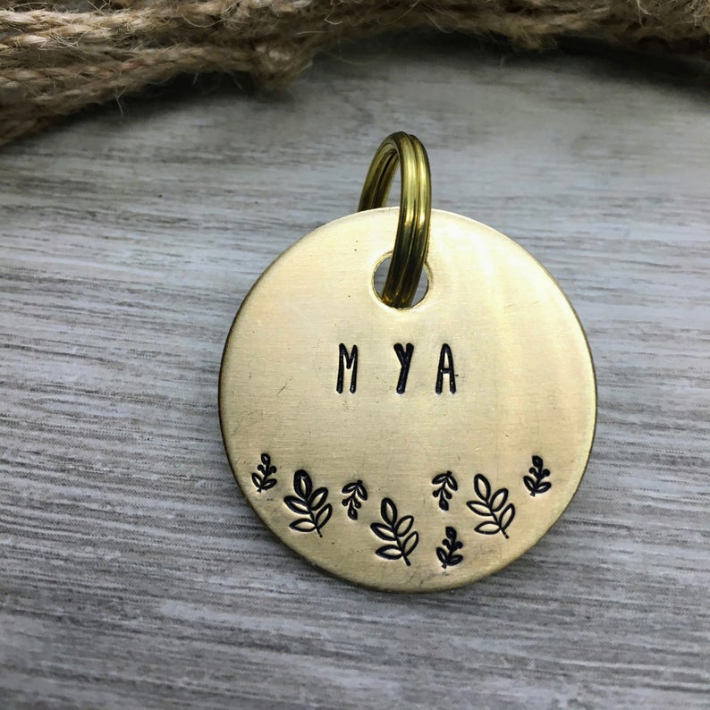 Flower Mya Handstamped - Pet ID Tag