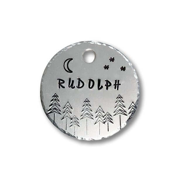 Moon and Forest Handstamped - Pet ID Tag