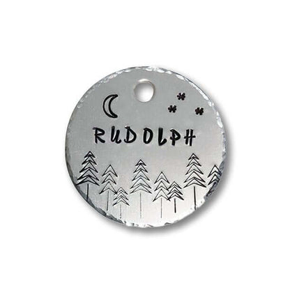 Moon and Forest Handstamped - Pet ID Tag