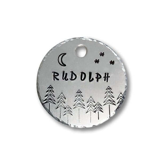 Moon and Forest Handstamped - Pet ID Tag