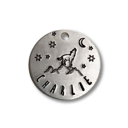 Wolf Design Handstamped - Pet ID Tag