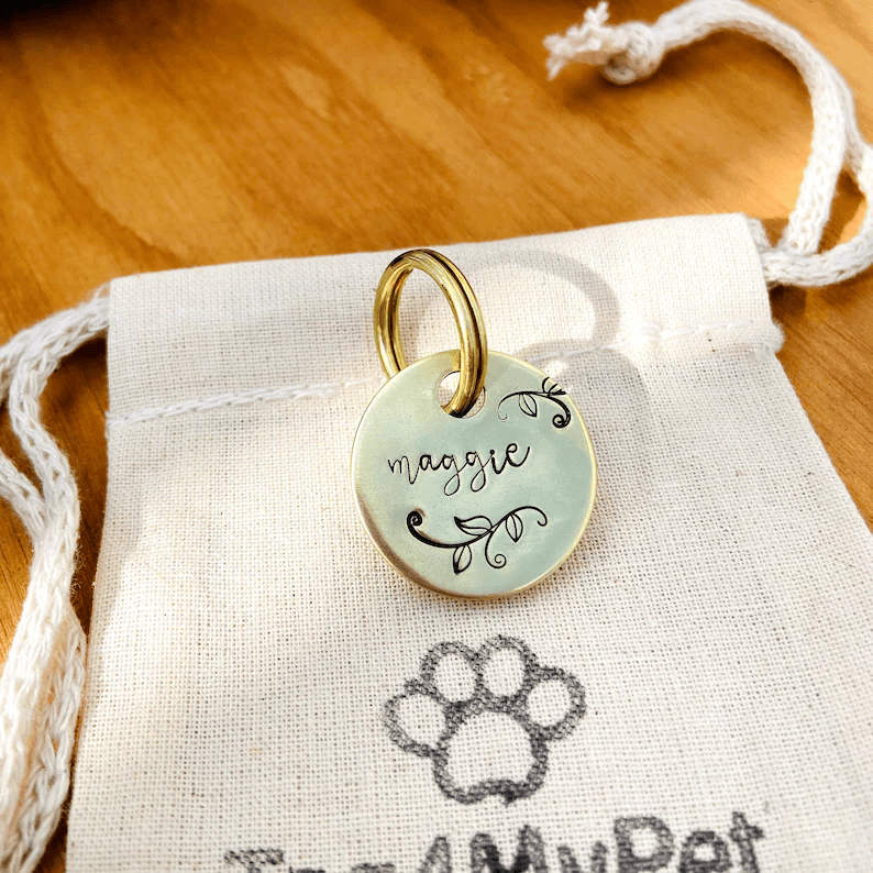 Maggie Flower Handstamped - Pet ID Tag