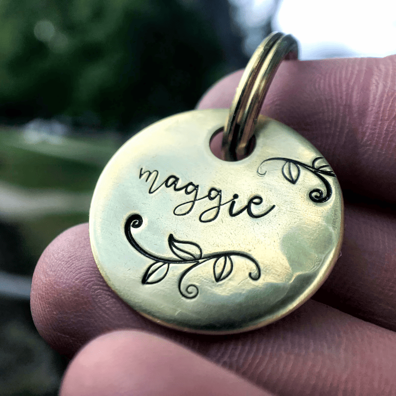 Maggie Flower Handstamped - Pet ID Tag
