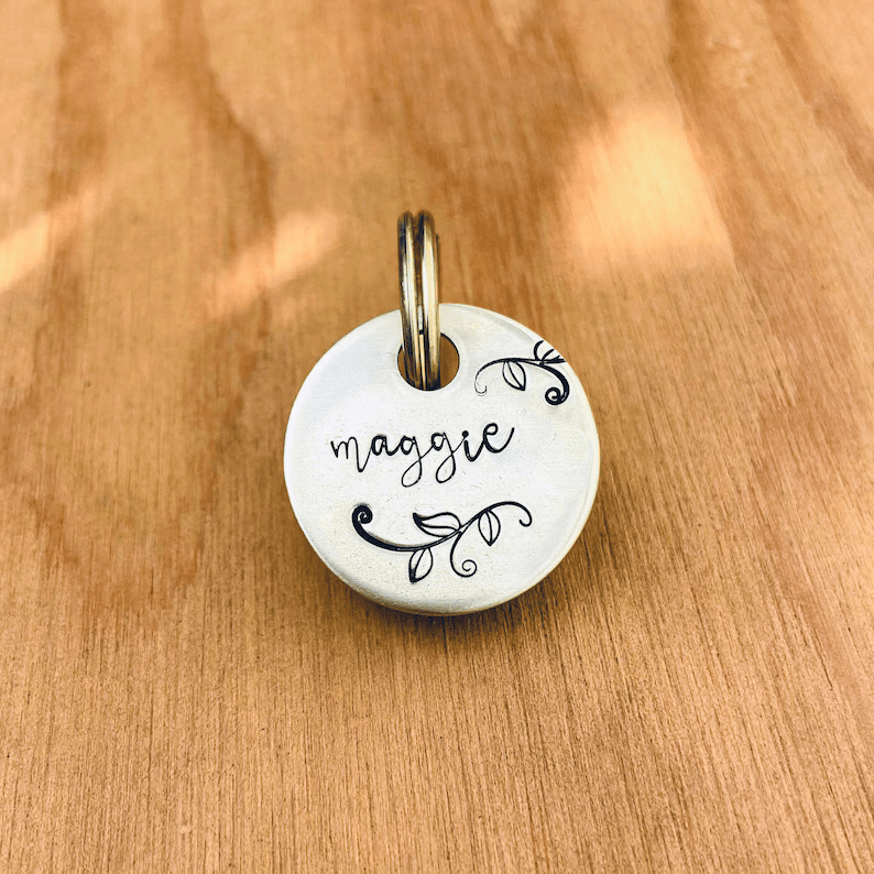 Maggie Flower Handstamped - Pet ID Tag