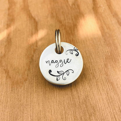 Maggie Flower Handstamped - Pet ID Tag
